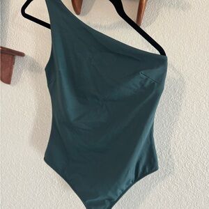 Free People One-Shoulder Bodysuit in Dark Green